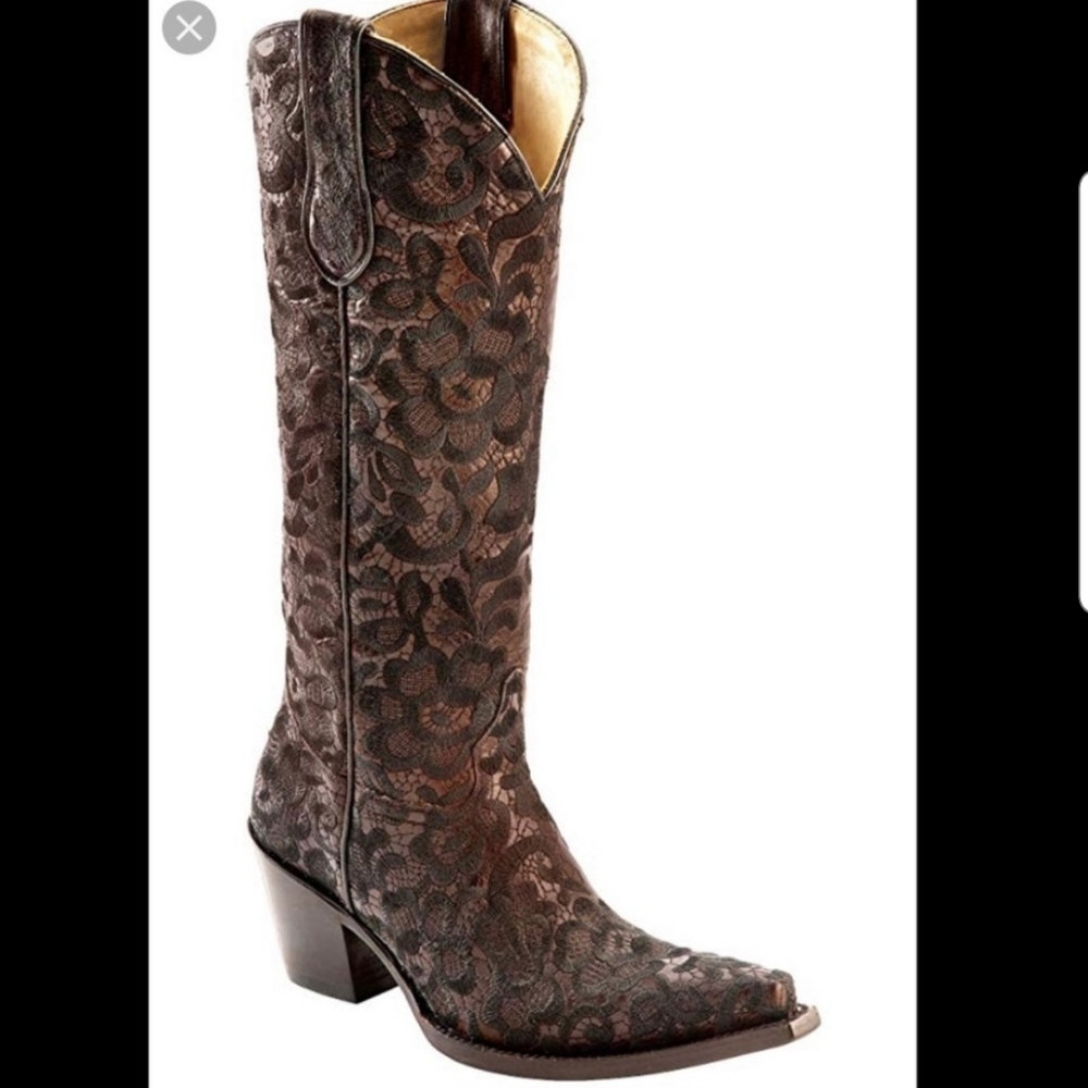 Corral Western Floral Lace Snip Toe Cowboy Boots